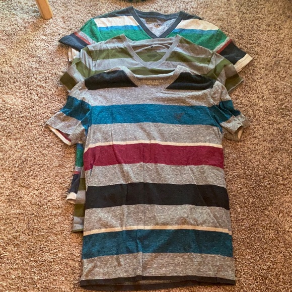 3 American Eagle Striped V-necks - Picture 1 of 4